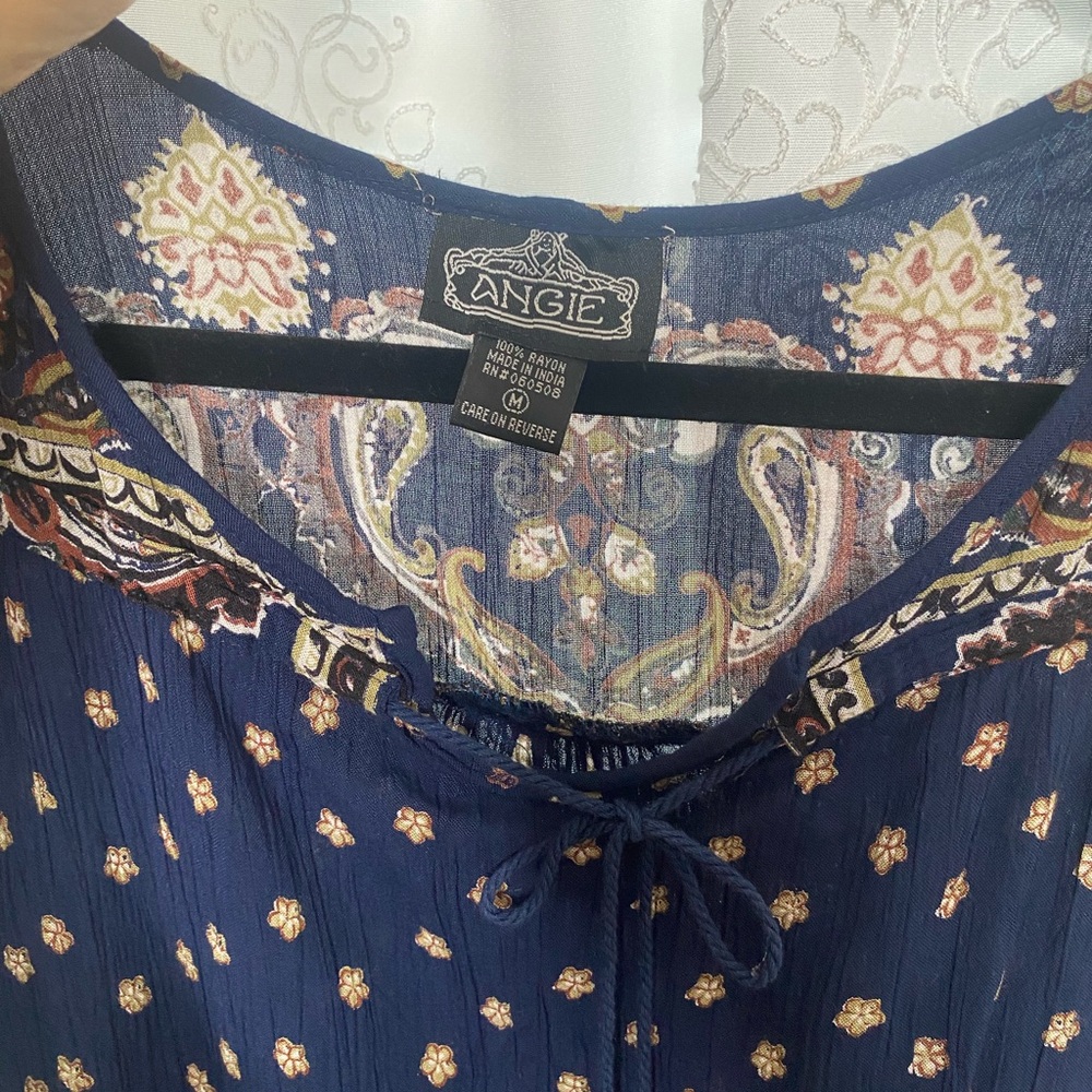 ANGIE Boho Tunic / Dress with flared sleeves size medium Blue and earth tones - Picture 5 of 6